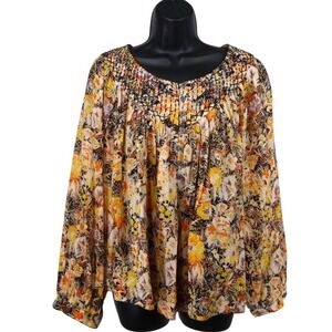We The Free Floral Button Front Peasant Blouse Boho Top Small